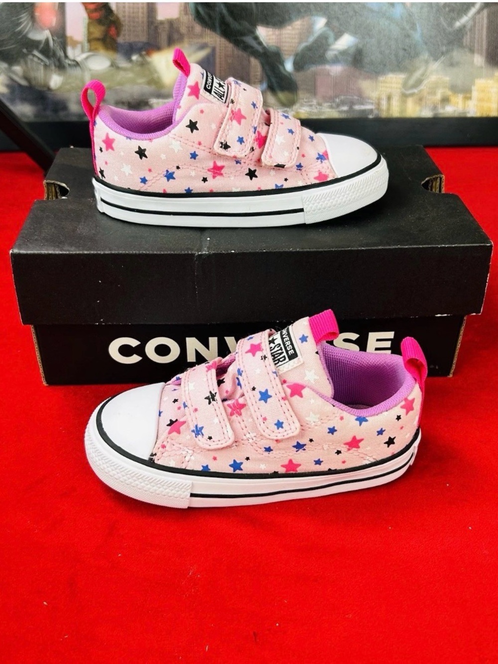 Converse Pink Star Print Velcro Kids Sneakers